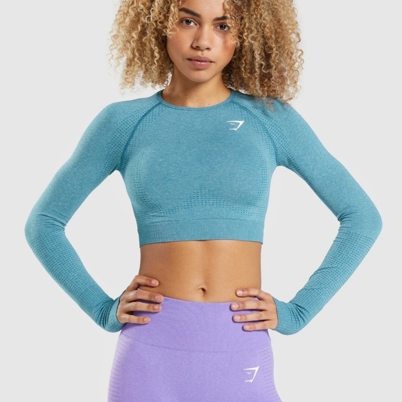 Gymshark Blue Long Sleeve Crop Athletic Top Small - Picture 9 of 10